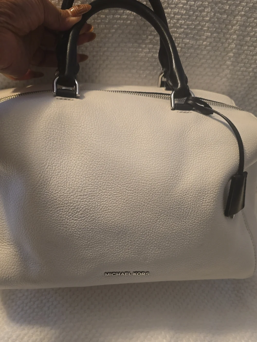 Michael Kors White Satchel with Black Handles
